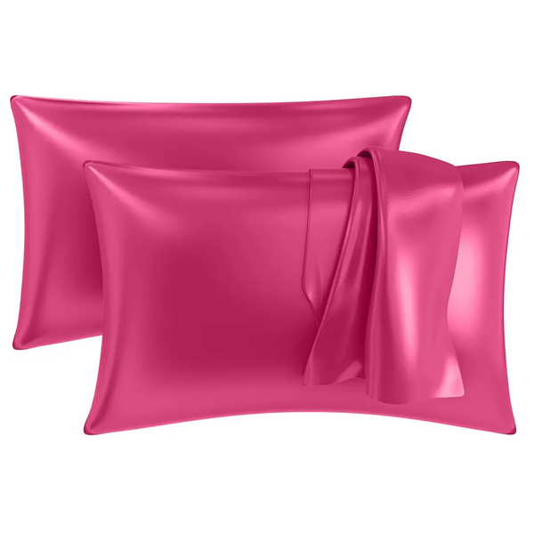 Premium Satin Silk Pillow Covers - Pink, Pack of 2