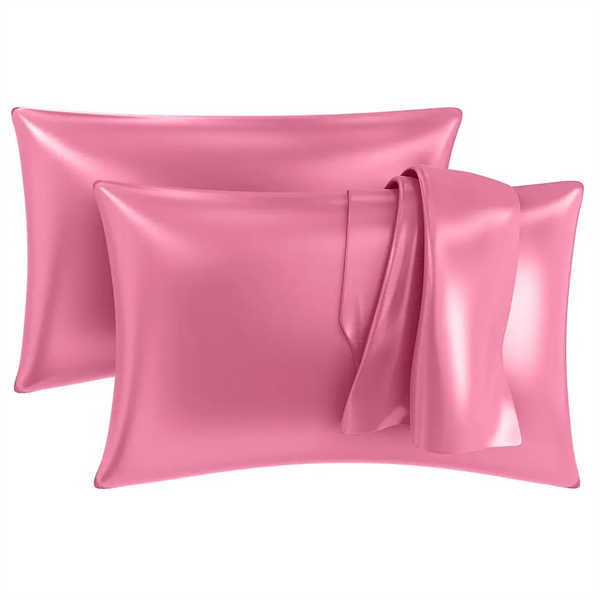 Premium Satin Silk Pillow Covers - Rose, Pack of 2