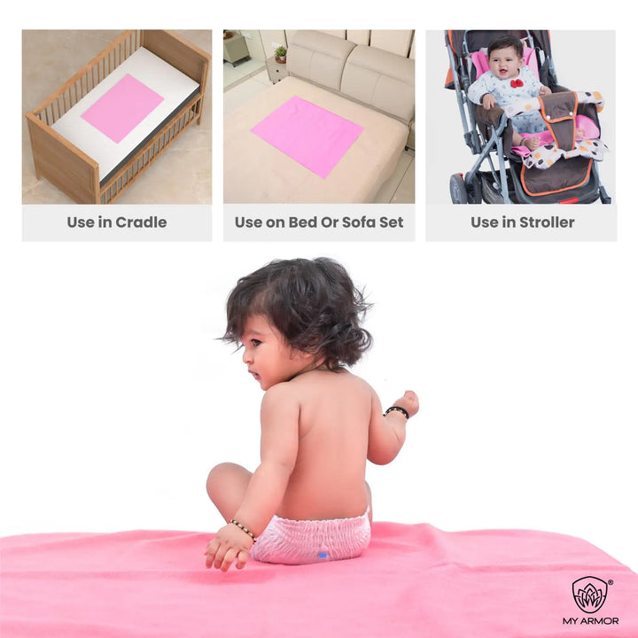 Baby Bed Protector Waterproof Dry Sheet - Baby Pink